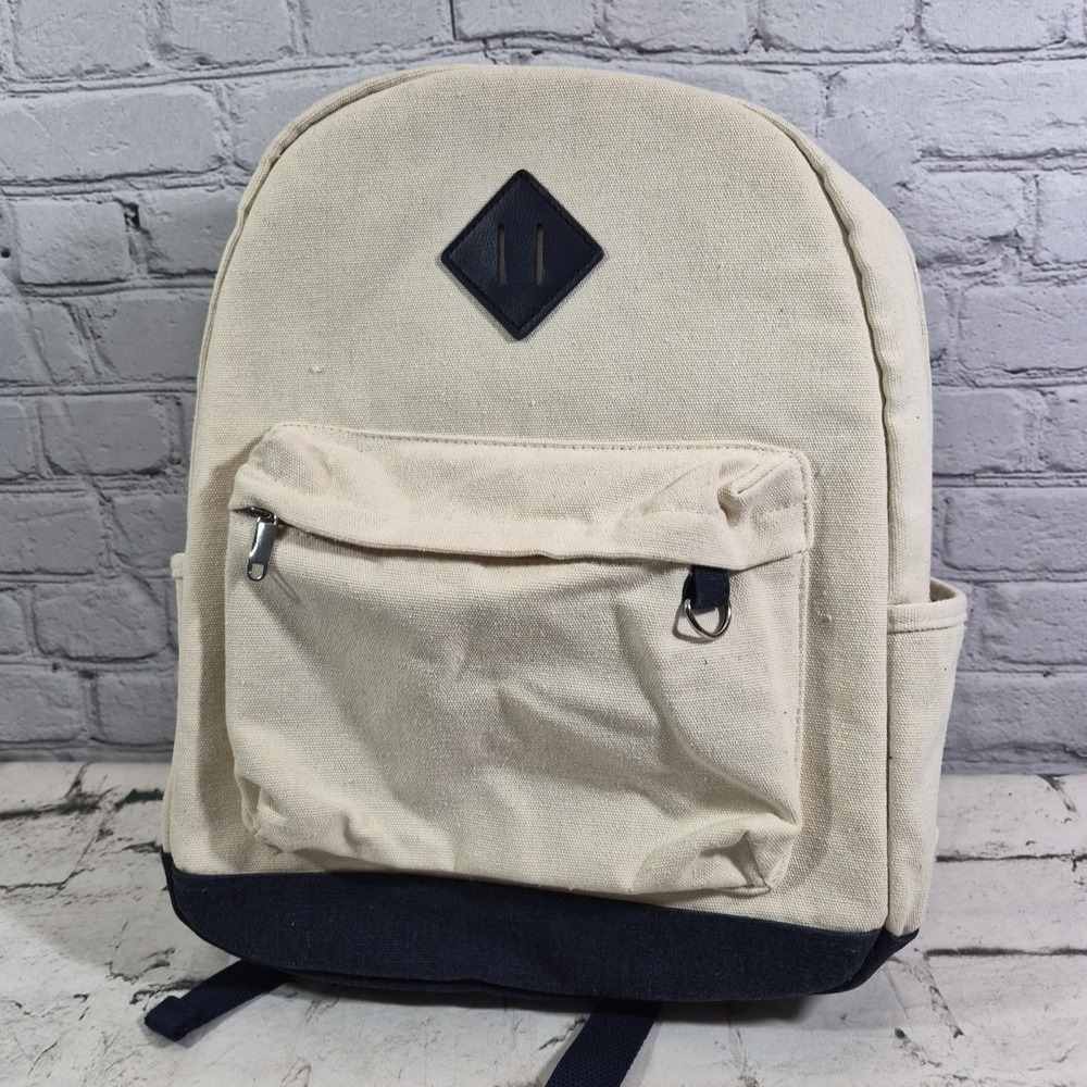 NWT Canvas Backpack Navy Blue Trim Unisex School College Book Bag